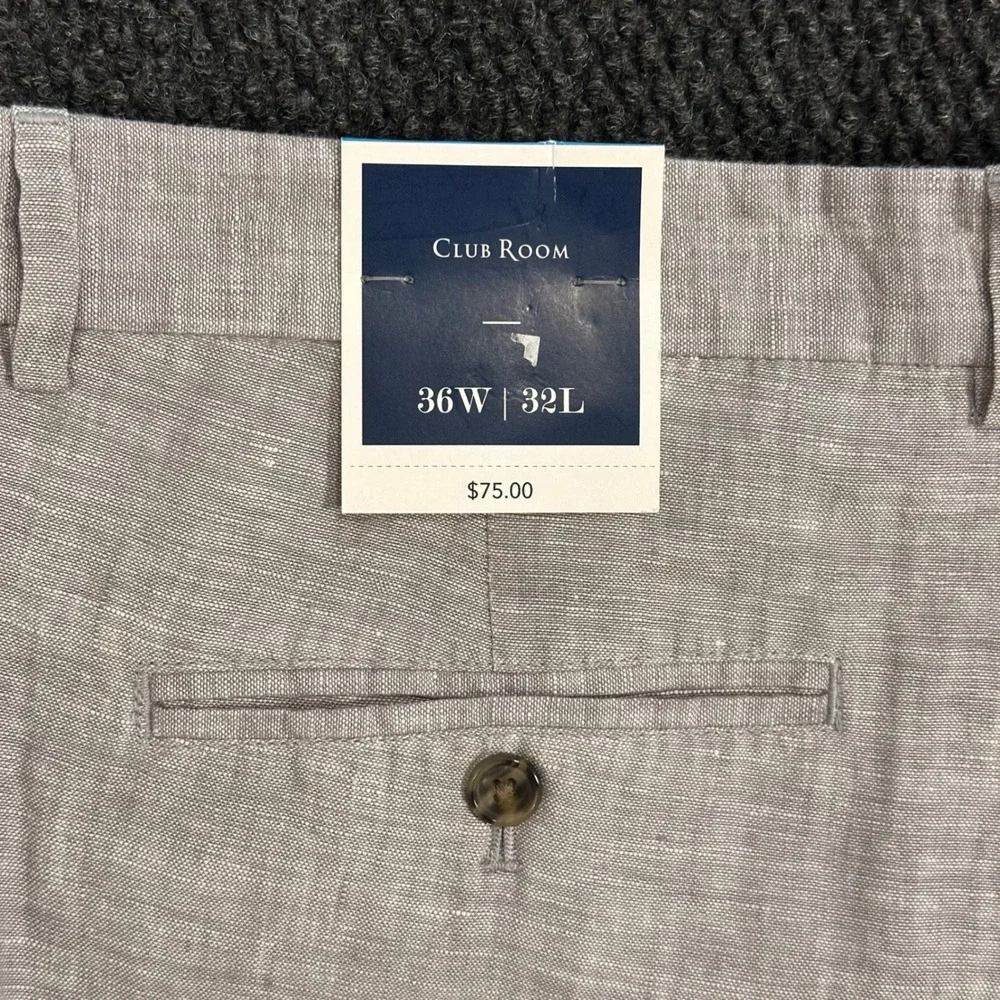 Club Room Luxury Linen Pants NWT Men 36x32 Light Grey Flat Front Resort Vacation